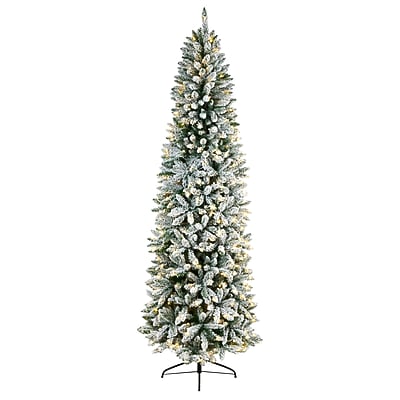Nearly Natural 8' Slim Flocked Montreal Fir Artificial Christmas Tree