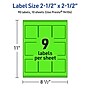 Avery Laser/Inkjet Multipurpose Square Labels, 2.5" x 2.5", Neon Green, 90/Pack (94104)~#|#~8FFE9217-54A2-400D-A6A72A230746A299_sc7