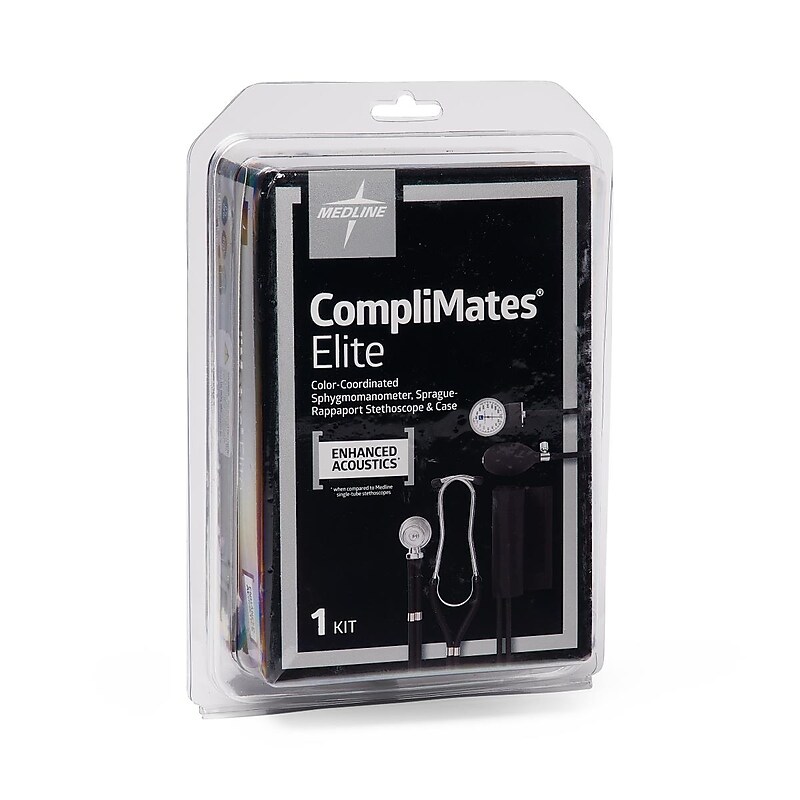 Medline Compli-Mates Aneroid Sphygmomanometer with Stethoscope, Adult, Black (MDS9125) image 1