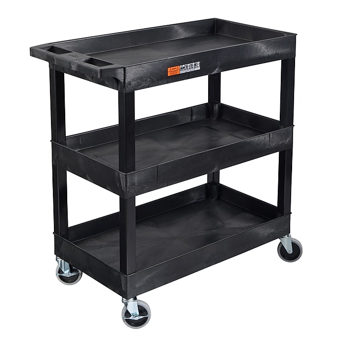 Luxor 3-Shelf Plastic/Poly Mobile Utility Cart with Swivel Wheels