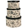 Household Essentials 3-Piece Round Hat Boxes with Lids with Floral Print with Faux Leather Lids, Black/Tan (HH619-1)~#|#~90214D42-0E16-4FF1-910D5B2573537D9C_sc7