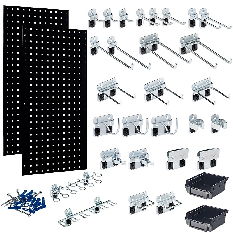 Triton Products LocBoard Pegboards with 30 pc. LocHook Assortment and Hanging Bin System (LB18-BKKit) image 1