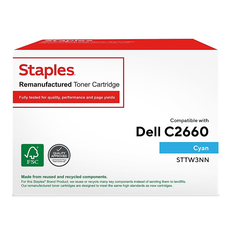 Staples Remanufactured Cyan High Yield Toner Cartridge Replacement for Dell (TRTW3NN/STTW3NN) image 1