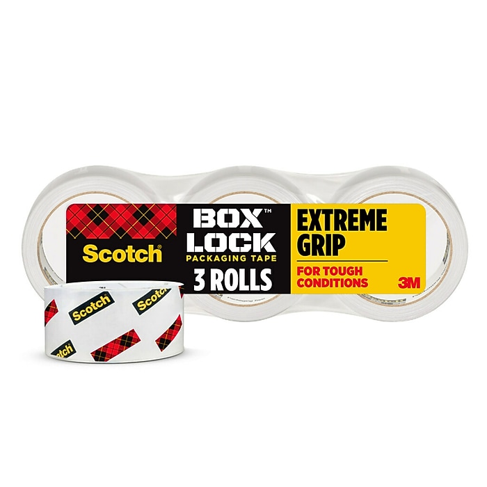 Scotch Box Lock Packing Tape, Clear, Extreme Grip Box Packaging Tape for Shipping and Mailing, 1.88 in x 54.6 yd, 2 Rolls with 1 Dispenser