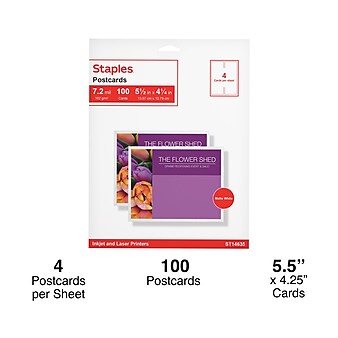 Staples® Matte Postcards, White, 100/Box (ST14635)
