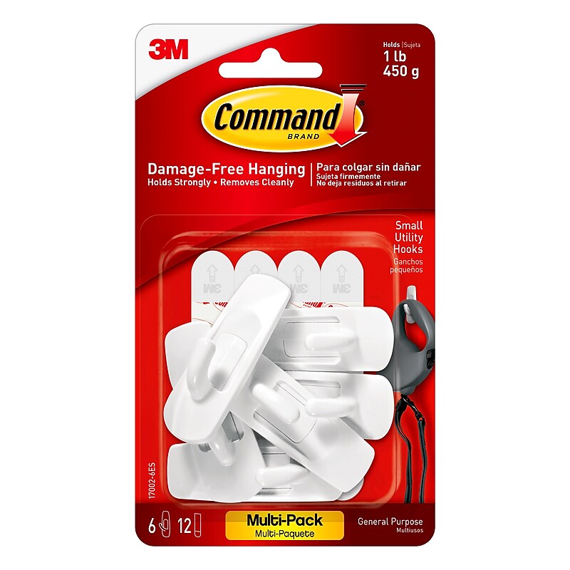 Command Small Utility Hooks, 1 lb., White, 6/Pack (17002-6ES) image 1