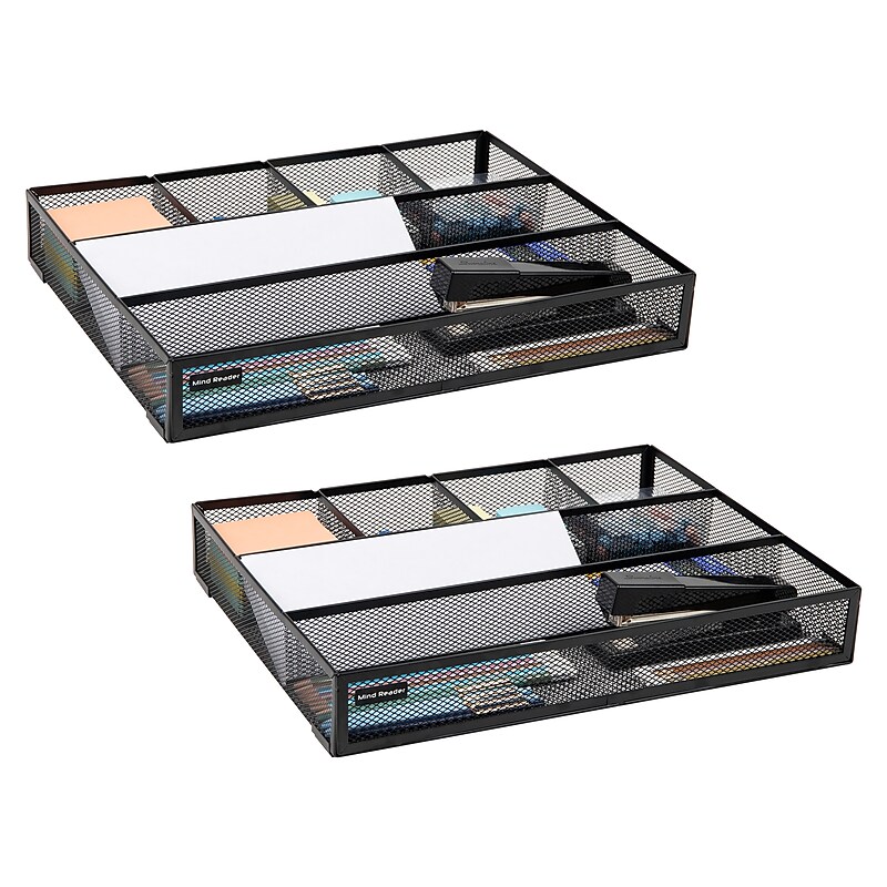Mind Reader 6-Compartment Metal Drawer Organizer, Black, 2/Set (2DEER-BLK) image 1