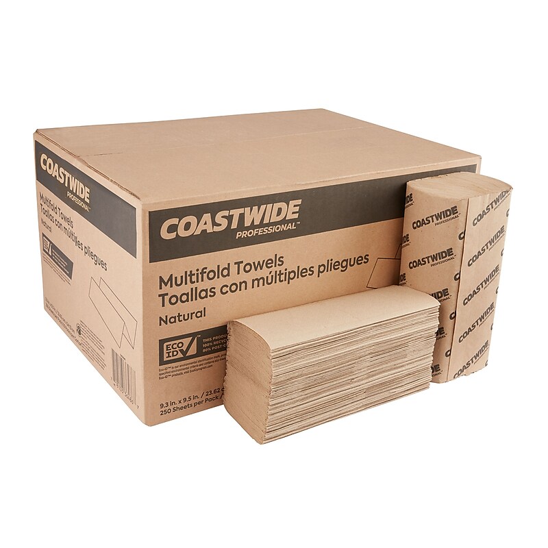 Coastwide Professional™ Recycled Multifold Paper Towels, 1-ply, 250 Sheets/Pack, 16 Packs/Carton (CW25228) image 1