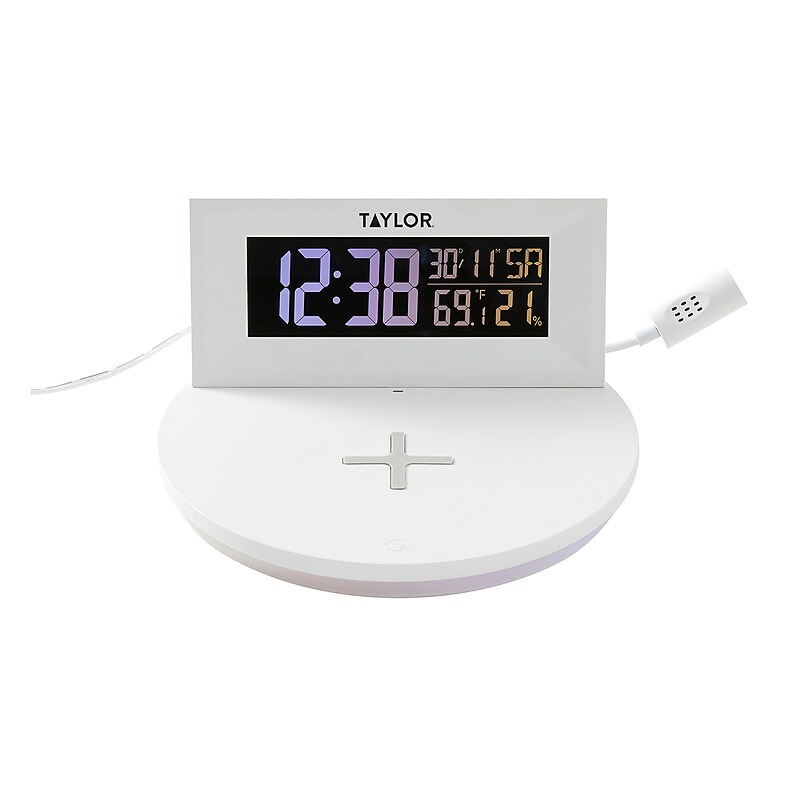 Taylor Precision Products 5287333 Indoor Weather Station with Mood Light and Wireless Charging Pad, Digital, White image 1