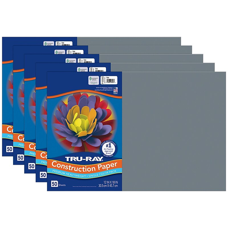 Tru-Ray 12" x 18" Construction Paper, Slate, 50 Sheets/Pack, 5 Packs/Bundle (PAC103060-5) image 1