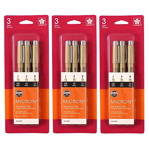 Sakura Pigma Micron Pen, Fineliner, Black Ink, 3/Bundle (SAK50057