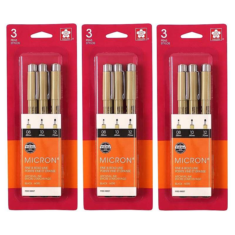 Sakura Pigma Micron Pen, Fineliner, Black Ink, 3/Bundle (SAK50057-3) image 1