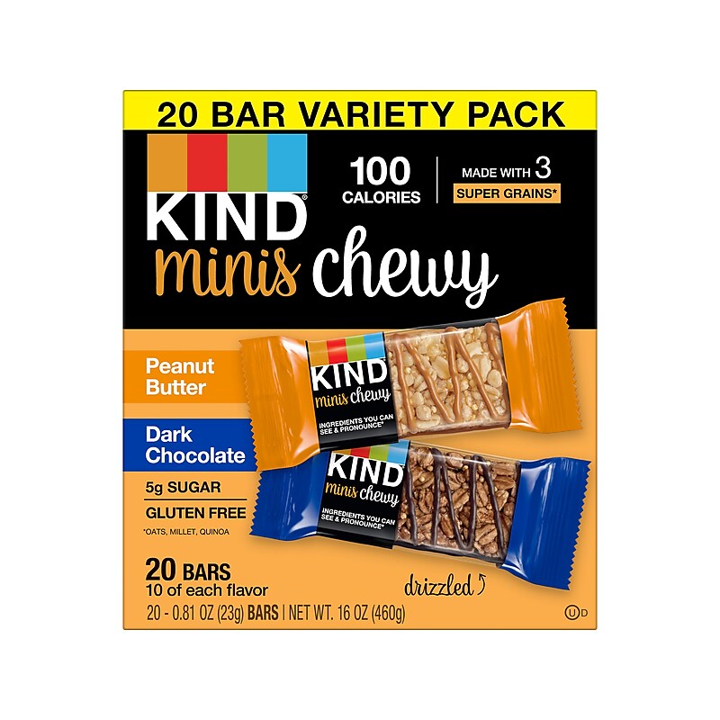 KIND Chewy Minis Gluten-Free Bar Variety Pack, 0.81 oz., 20 Bars/Box (40106) image 1