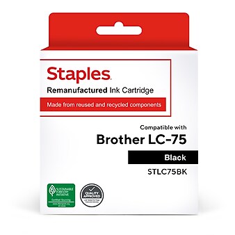Staples Remanufactured Black High Yield Ink Cartridge Replacement for Brother LC75BK (TRLC75BK/STLC75BK)