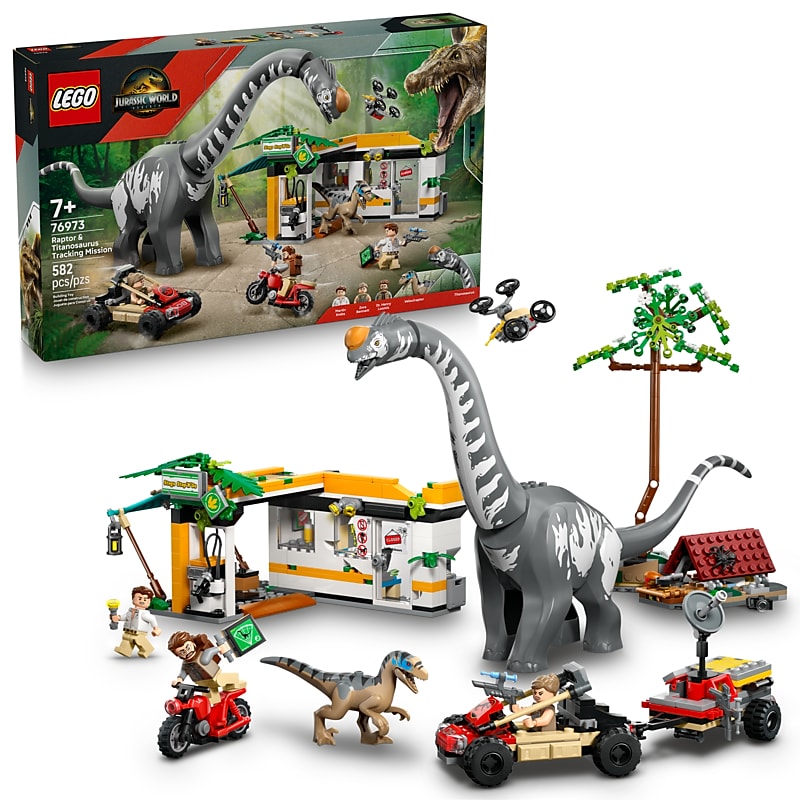 LEGO Jurassic World Raptor & Titanosaurus Tracking Mission, 582 Pieces (76973) image 1