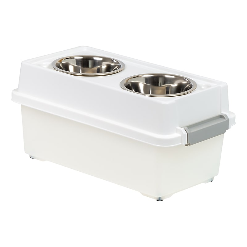 Iris 12 Quart Elevated Feeder Storage with Lid, Plastic, White (585114) image 1