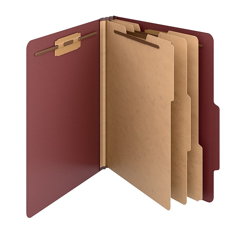 Staples Heavy Duty Pressboard Classification Folder, 3-Dividers, 3" Expansion, Letter Size, Brick Red, 10/Pack (ST62742) image 1