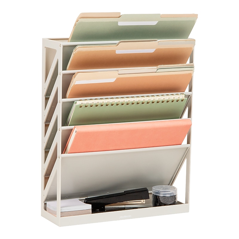 Mind Reader 5-Compartment Mountable Plastic Vertical File Storage, Beige (WALLANCH-BEI) image 1