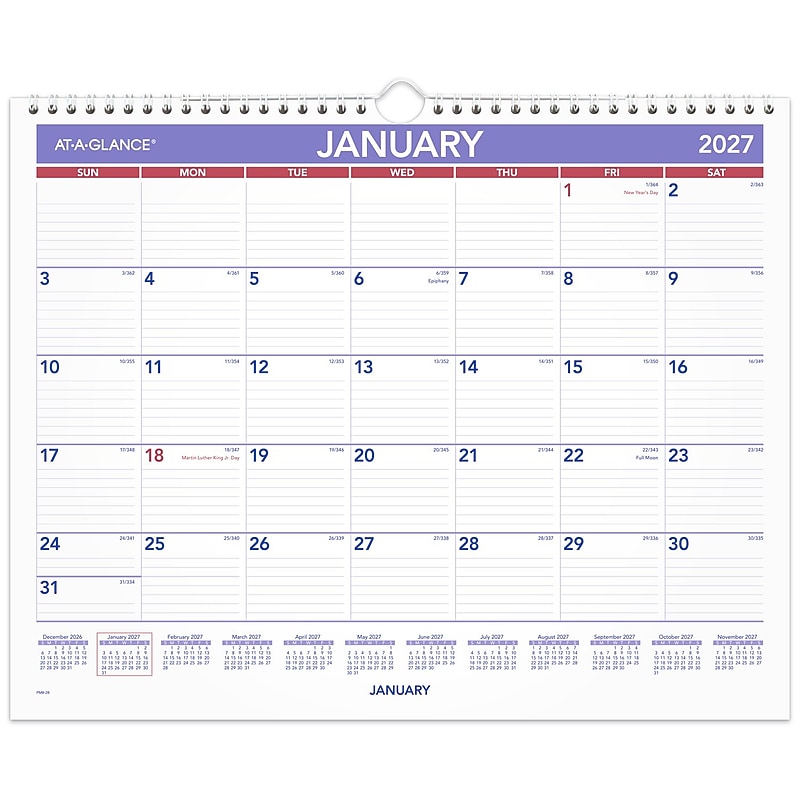 2027 AT-A-GLANCE 15" x 12" Monthly Wall Calendar, White/Purple (PM8-28-27) image 1