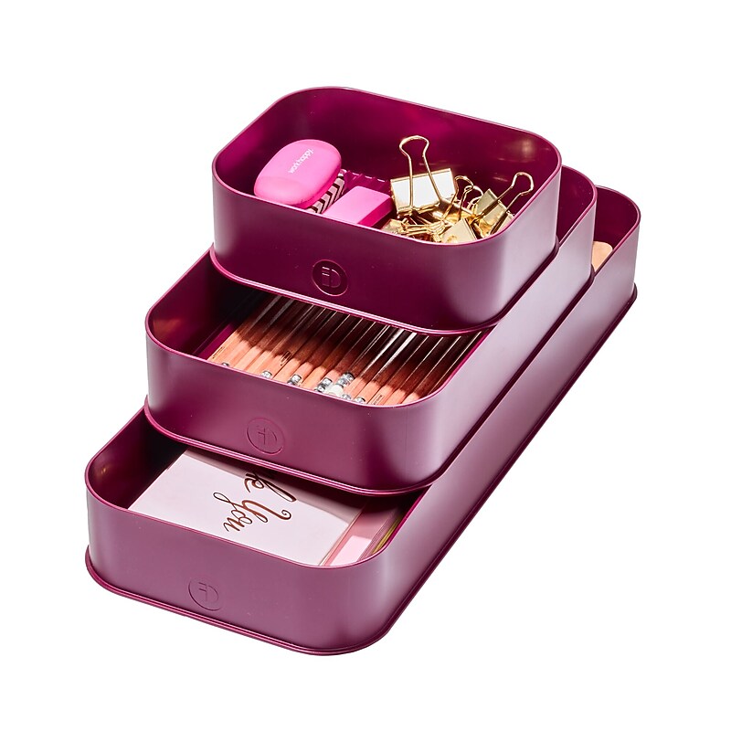 interDesign Eco Office 3-Compartment Stackable Plastic Desk Organizer, Burgundy, 3 Piece (95533N) image 1