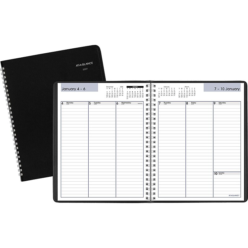2027 AT-A-GLANCE DayMinder 7" x 8.75" Weekly Planner, Faux Leather Cover, Black (G590-00-27) image 1