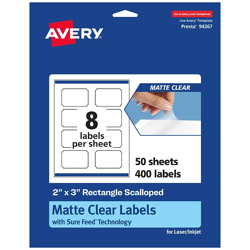 Avery Laser/Inkjet Decorative Edge Multipurpose Labels, 2" x 3", Clear, 400/Box (94267) image 1