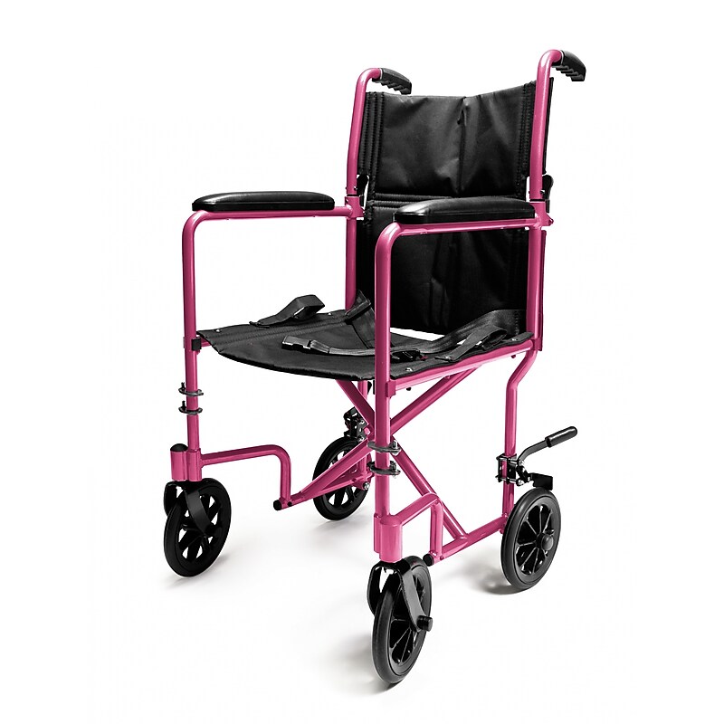 Everest & Jennings Aluminum Transport Wheelchair, 19" Seat Width, Fixed Full Arm, Pink (EJ791-1) image 1