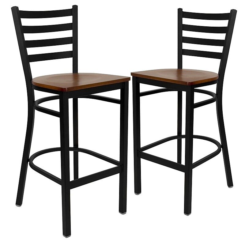 Flash Furniture HERCULES Series Traditional Metal Ladder Back Restaurant Barstool, Black/Cherry, 2-Pieces/Pack (2XUDG697BCHW) image 1