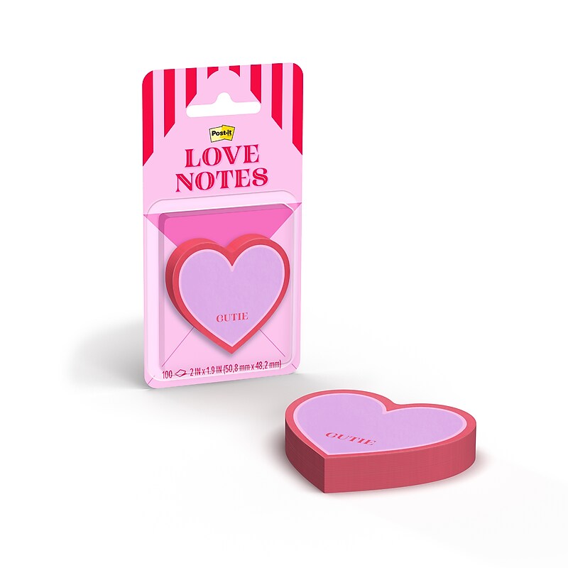 Post-it CUTIE Notes, 2" x 2" Heart, Love Notes Collection, 100 Sheet/Pad (SVAL26-HN-5) image 1