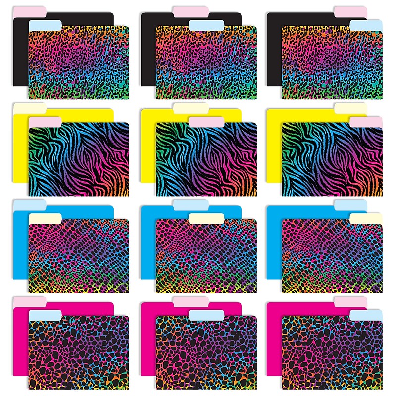 Global Printed Products Heavy Duty Interior File Folders, 1/3-Cut Tab, Letter Size, Paper Stock, Animal Print, 24/Pack image 1