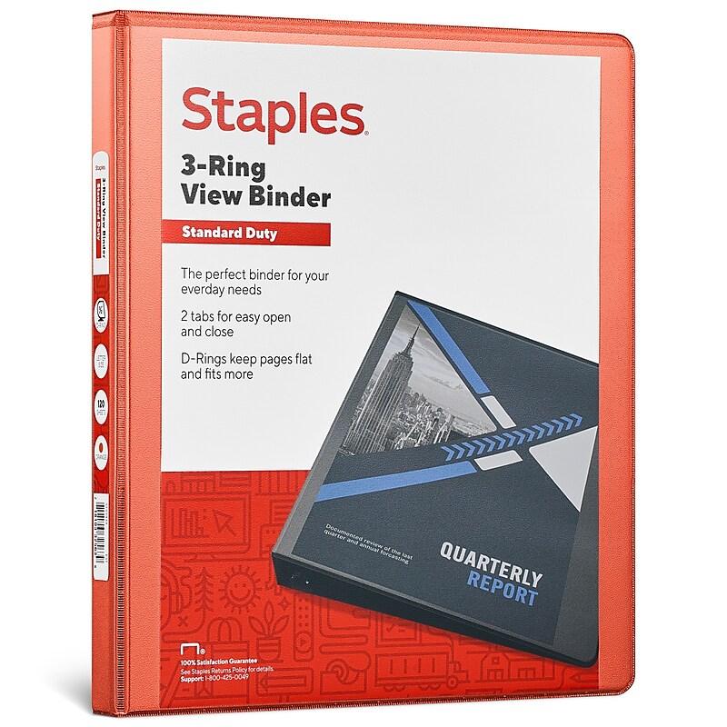 Staples 1/2" 3-Ring View Binder, D-Ring, Orange (26430-CC) image 1