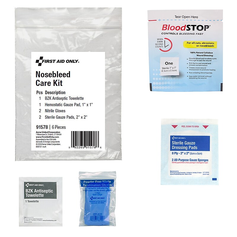 First Aid Only Nosebleed Care Kit, 6 Pieces, 25 Packs/Carton (91578) image 1