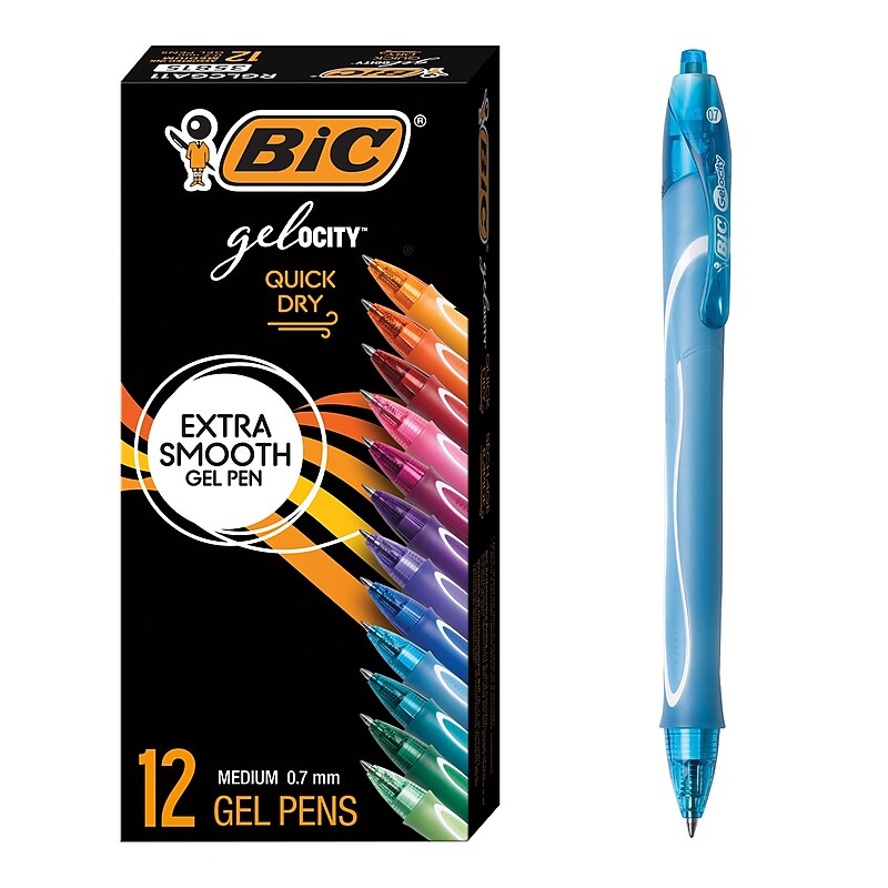 BIC Gel-ocity Quick Dry Retractable Gel Pen, Medium Point, 0.7mm, Assorted Ink, Dozen (BICRGLCGA11) image 1