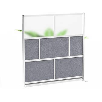 Luxor Modular Room Divider Starter Wall, 70"H x 70"W, Gray PET/Frosted Acrylic (MW-7070-FCG)