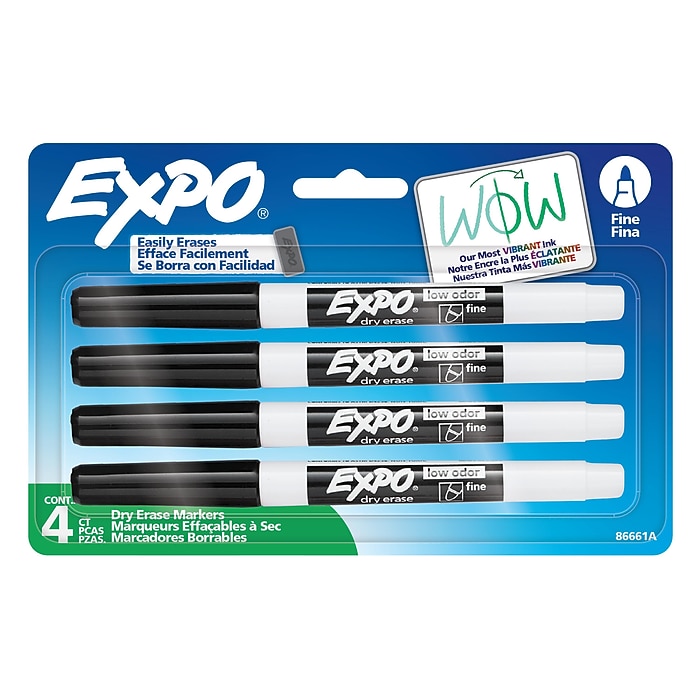Expo Dry Erase Markers, Fine Tip, Black, 4/Pack (86661) | Staples