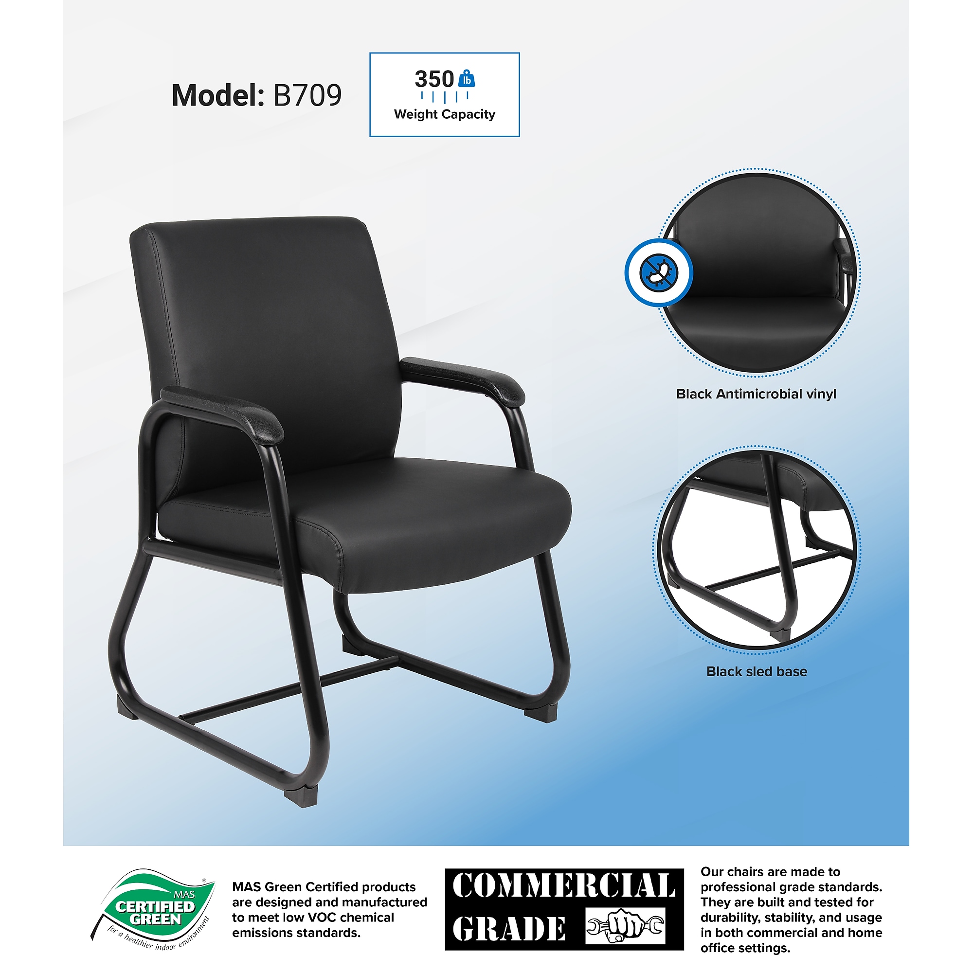 Boss Office Products Vinyl Guest Chair, Black (B709) Sansujyuku sansujyuku.com
