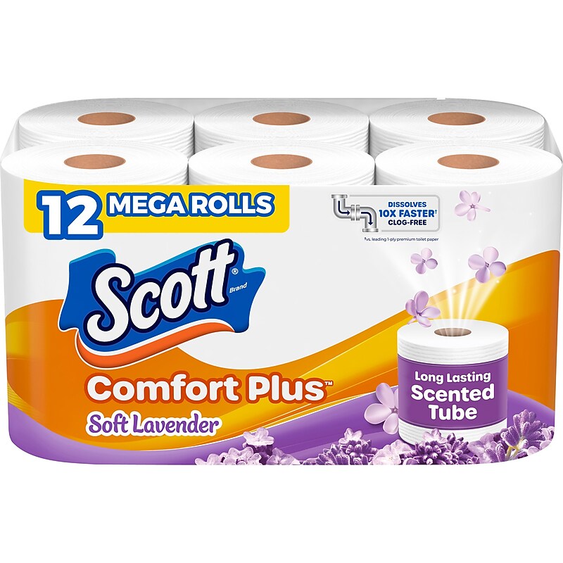 Scott Comfort Plus Toilet Paper, 1-Ply, Soft Lavender Scented, White, 310 Sheets/Roll, 12 Rolls/Pack (57331) image 1
