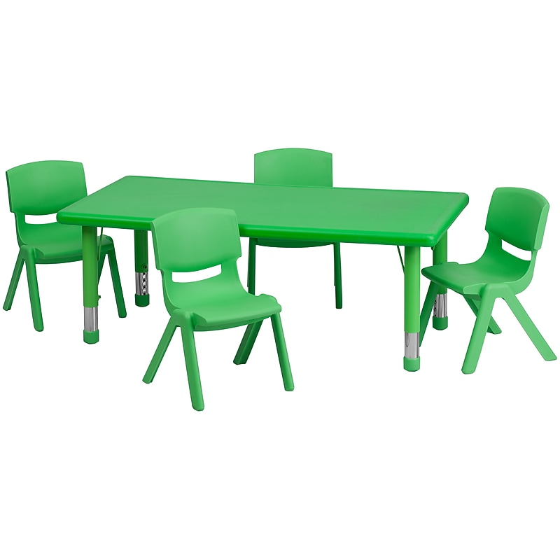 Flash Furniture Emmy Rectangular Activity Table Set, 24" x 48", Height Adjustable, Green (YCX13RECTBLGNR) image 1