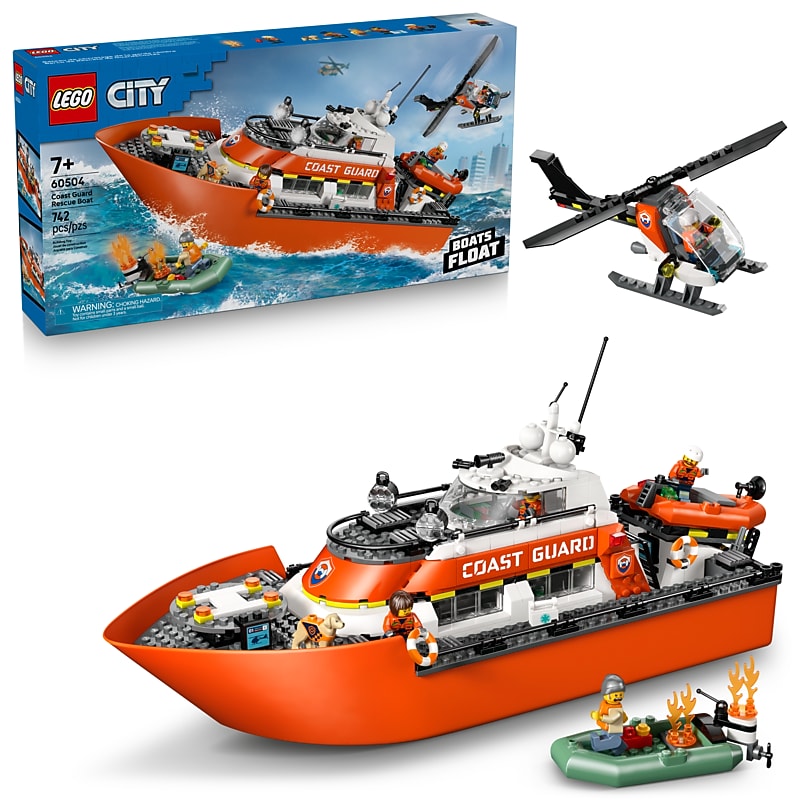 LEGO City Coast Guard Rescue Boat & Helicopter Building Set, 742 Pieces (60504) image 1