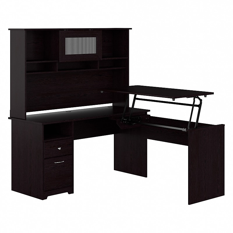 Bush Furniture Cabot 60"W 3 Position Sit to Stand L Shaped Desk with Hutch, Espresso Oak (CAB045EPO) image 1
