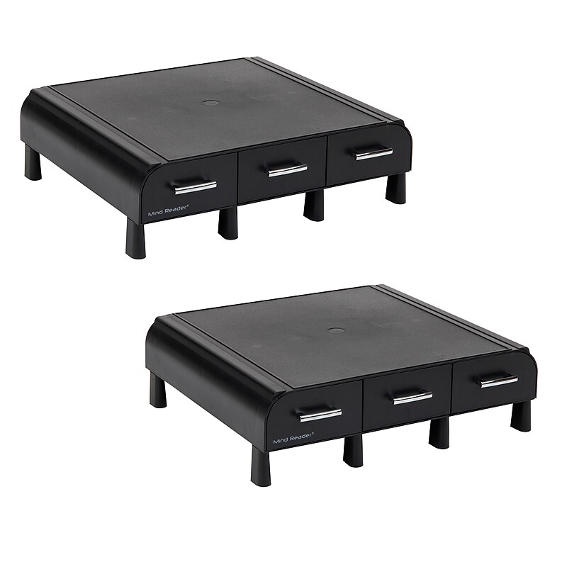 Mind Reader Monitor Stand and Desktop Organizer with 3 Storage Drawers, Black, 2/Pack (2MONSTA3D-BLK) image 1