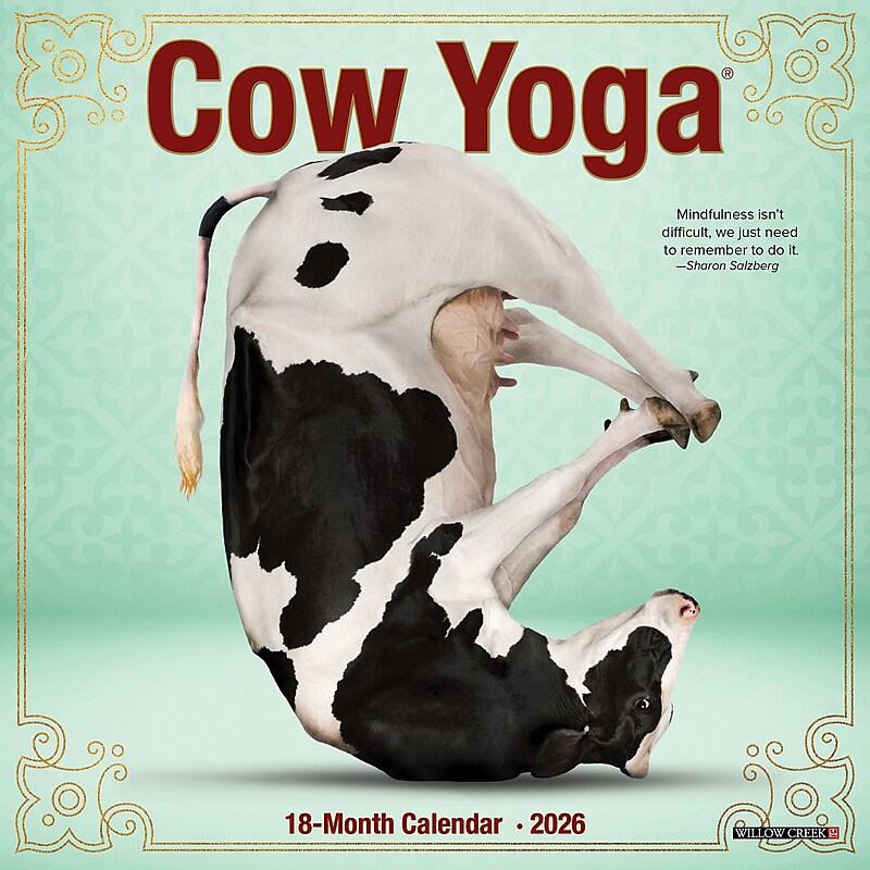 2026 Willow Creek Cow Yoga 7" x 7" Monthly Wall Calendar (53522) image 1