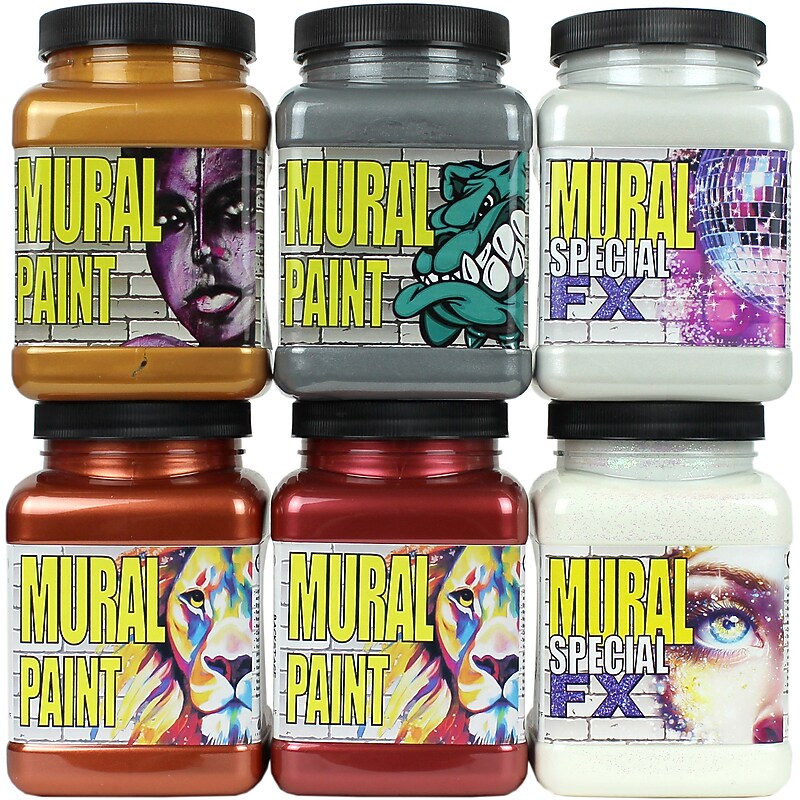 Chroma Mural Metallic Acrylic Paint Jar, Assorted Colors, 16 oz., 6/Set (CRM2895) image 1