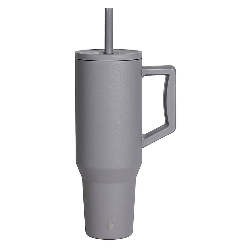 Elemental Commuter Series Stainless Steel Triple Wall Insulated Tumbler with 2 Straws & Handle, 40 oz., Graphite (ET40GP3) image 1