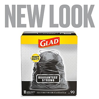 Glad Guaranteed Strong Large Drawstring Trash Bags, 30 Gallon, 90/Box (78952)