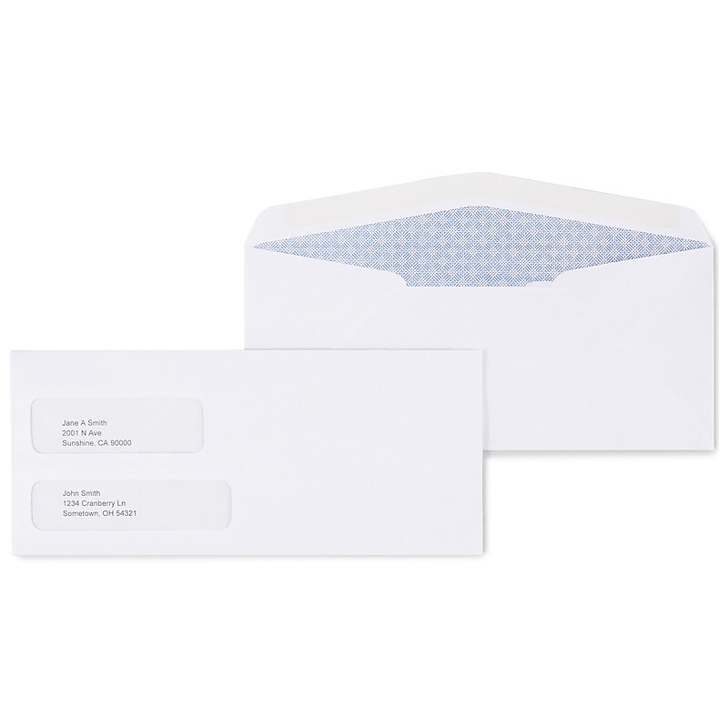 Staples Security Tinted #10 Double Window Envelopes, 4 1/8" x 9 1/2", White, 500/Box (ST20137) image 1