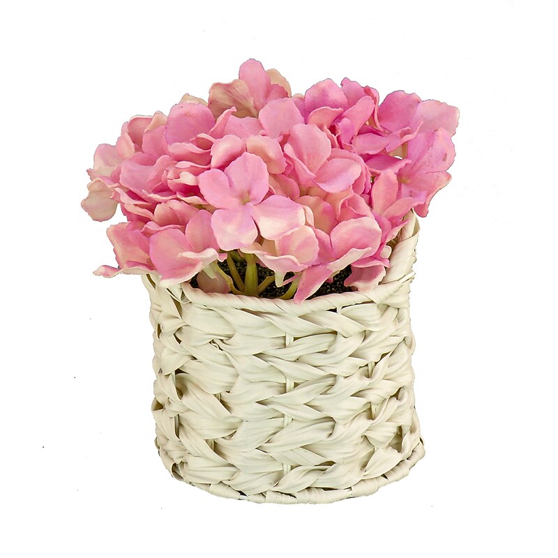 National Tree Company 10" Mixed Mauve Hydrangea Bouquet in White Basket (MT81-1326GMMV-1) image 1
