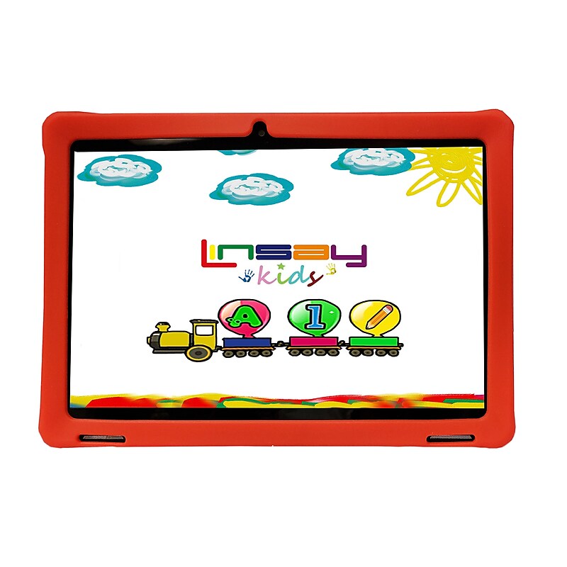 Linsay Octa Core 10.1" Tablet, 4GB RAM, 128GB Storage, Android 13, Bundled with Red Kids Case image 1
