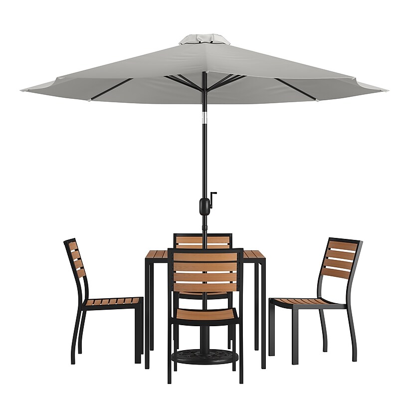 Flash Furniture Lark All-Weather Patio Set, Gray Umbrella, 7 Piece Set (XU8134UB19BGY) image 1