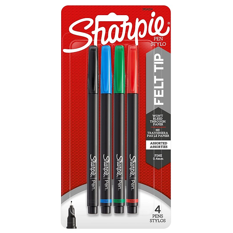 Sharpie Pen Felt Pens, Fine Point, 0.4 mm, Assorted Ink, 4 Pack (1924214/1742662) image 1